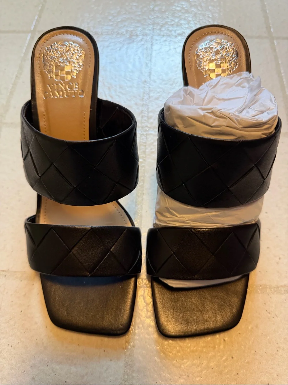 Vince Camuto Black Quilted Double-Strap Slide Mules - Picture 1 of 3